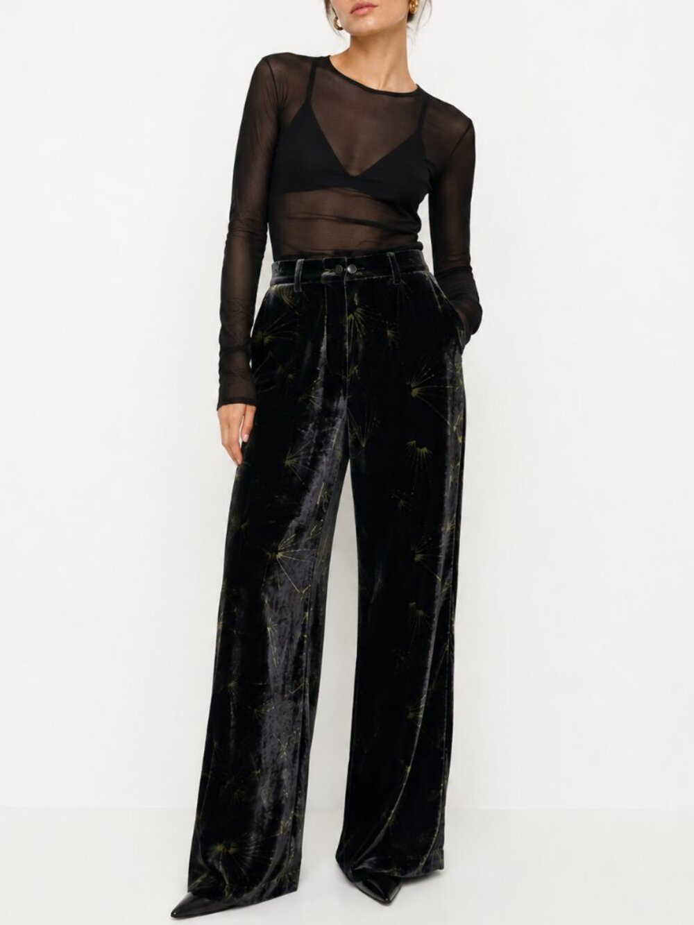 Vintage Italian Amina Mi Venezia 100% Silk Velvet Black Chartreuse Trousers 4